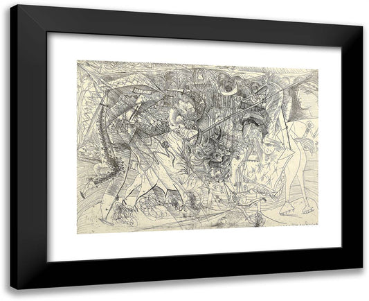 The Great Bullfight with Female Bullfighter 24x19 Black Modern Wood Framed Art Print Poster by Picasso, Pablo