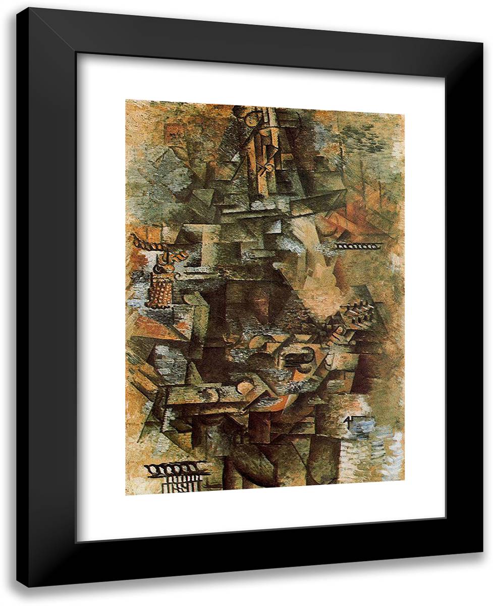 The Mandolinist 19x24 Black Modern Wood Framed Art Print Poster by Picasso, Pablo