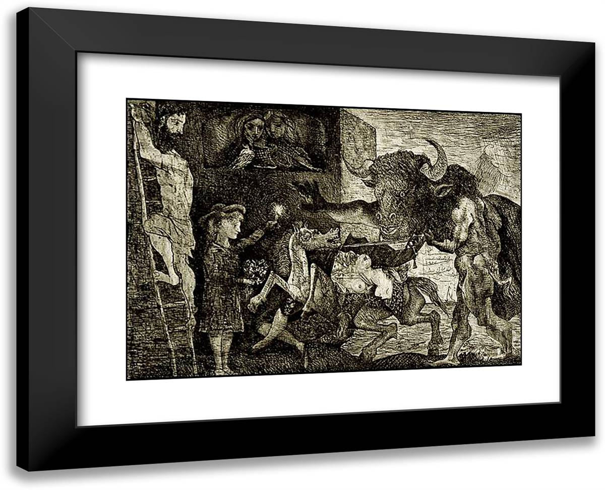 The Minotauromachie 24x19 Black Modern Wood Framed Art Print Poster by Picasso, Pablo