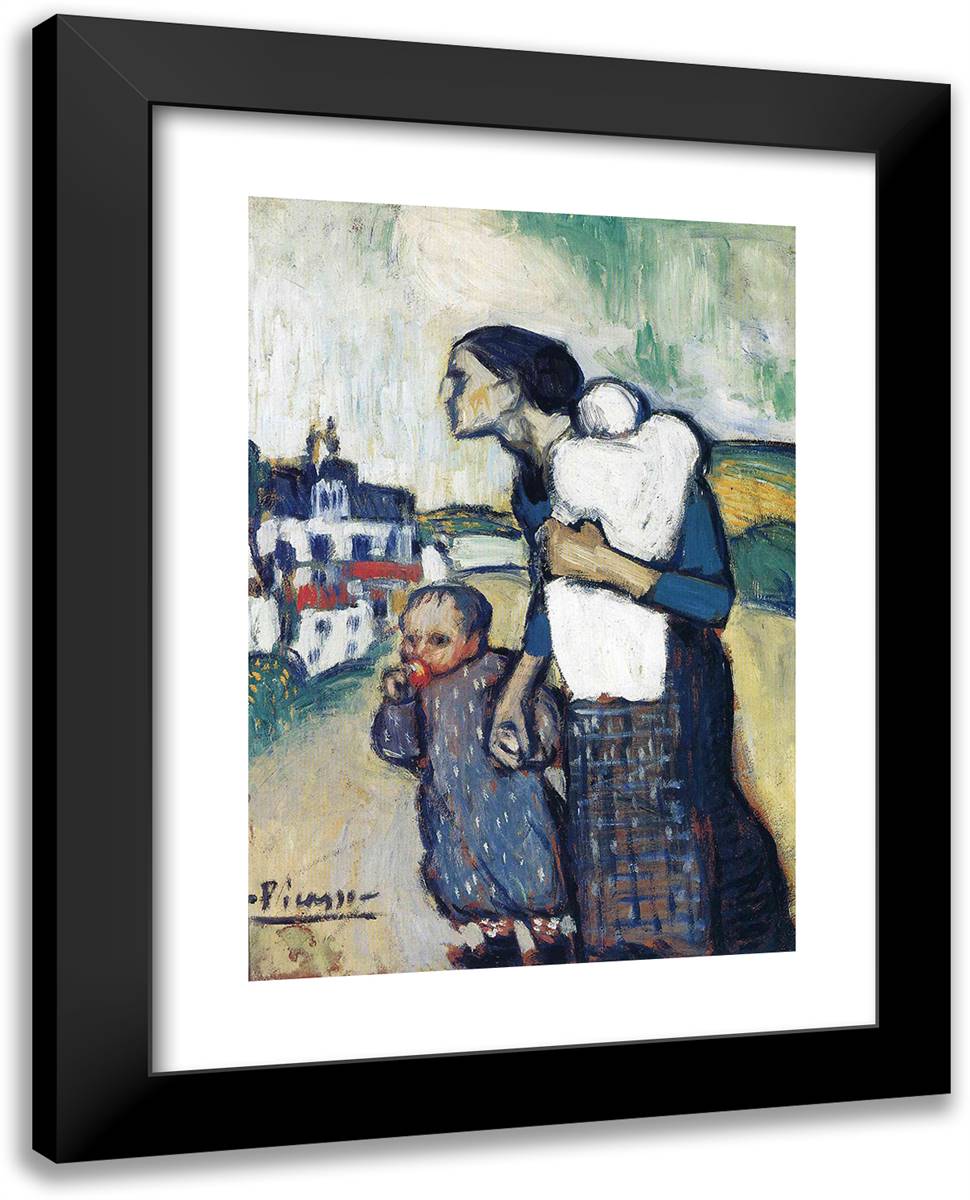 The Mother Leading Two Children 19x24 Black Modern Wood Framed Art Print Poster by Picasso, Pablo