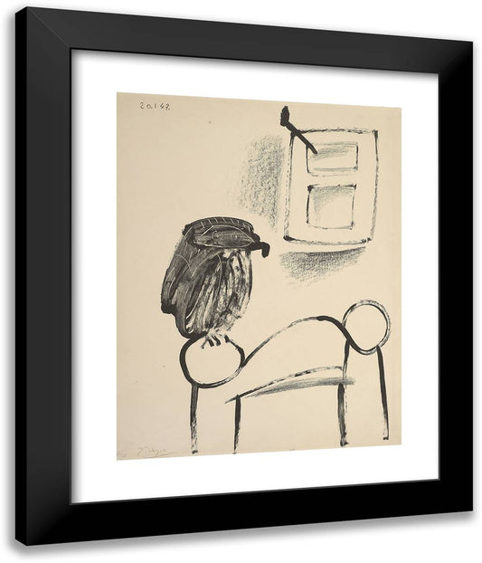 The Owl with White Background 20x24 Black Modern Wood Framed Art Print Poster by Picasso, Pablo