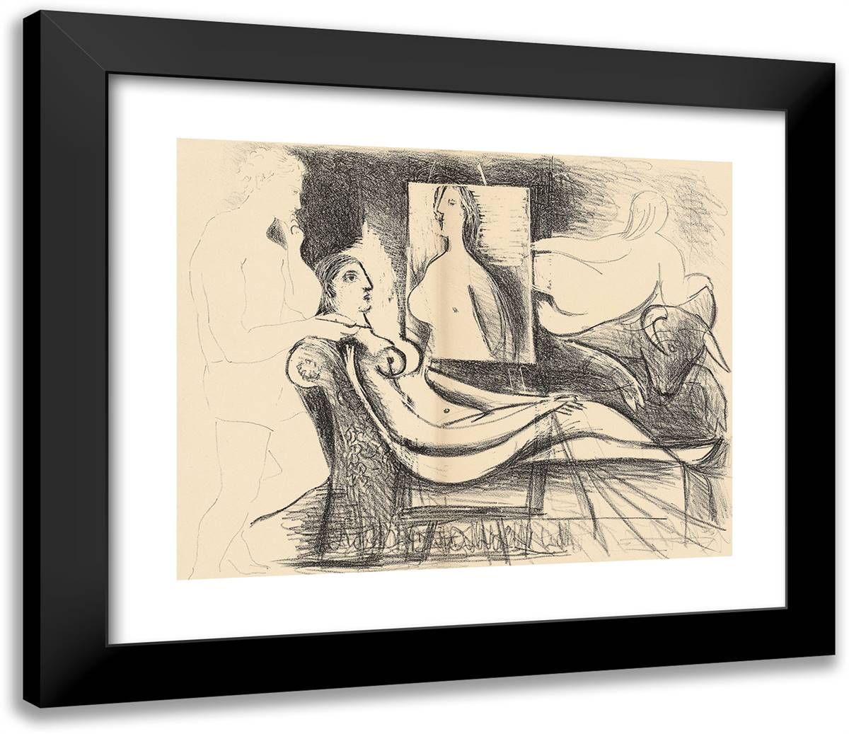 The Painter and His Model_1 23x20 Black Modern Wood Framed Art Print Poster by Picasso, Pablo