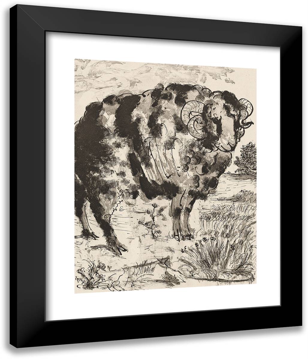 The Ram, from Histoire Naturelle 20x24 Black Modern Wood Framed Art Print Poster by Picasso, Pablo