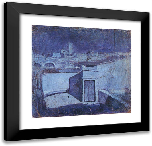 The Roofs of Barcelona in the Moonlight 21x20 Black Modern Wood Framed Art Print Poster by Picasso, Pablo