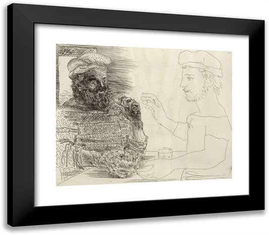 The Tavern Young Catalan Fisherman Recounting His Life to an Old Bearded Fisherman, from the Suite Vollard 23x20 Black Modern Wood Framed Art Print Poster by Picasso, Pablo