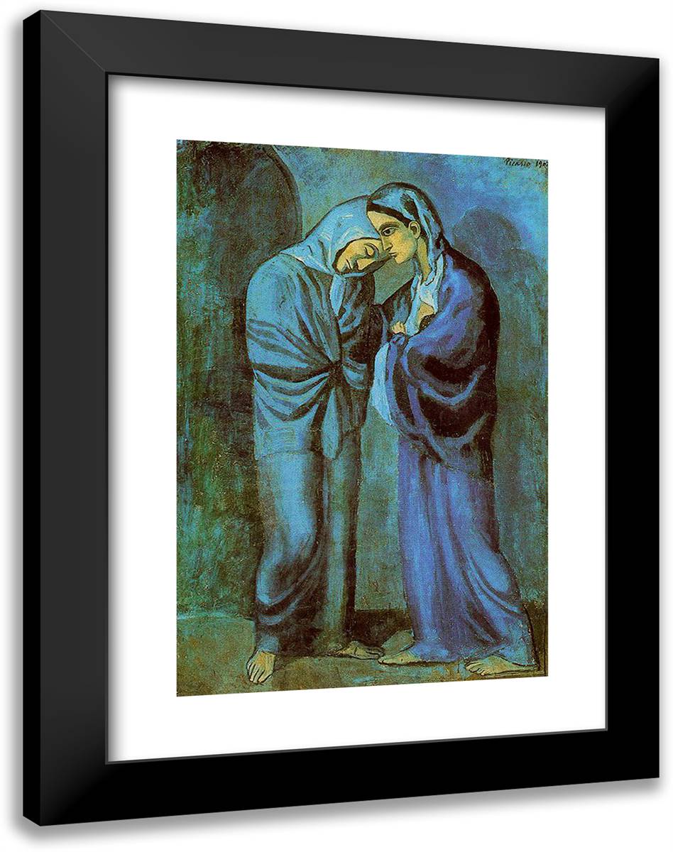 The VIsit (The Two Sisters) 18x24 Black Modern Wood Framed Art Print Poster by Picasso, Pablo