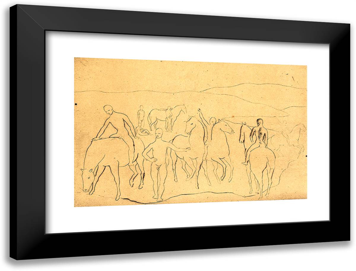 The Watering Hole, from the Saltimbanques 24x18 Black Modern Wood Framed Art Print Poster by Picasso, Pablo