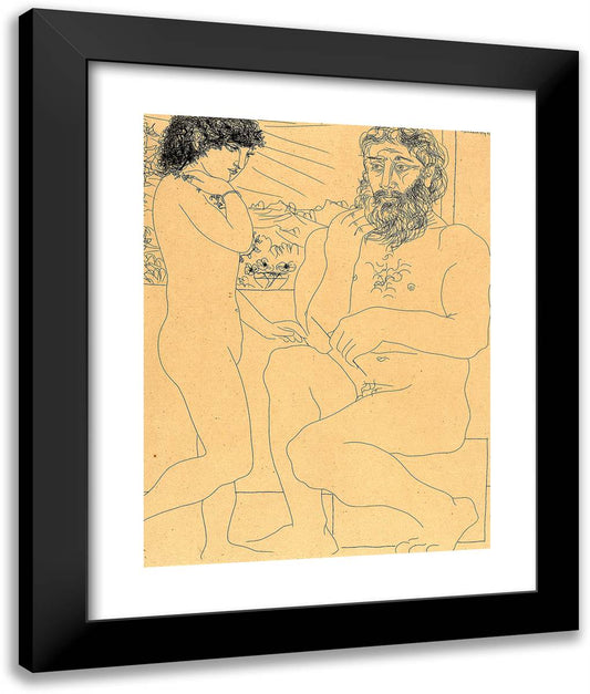 Thinking Sculptor, Model with Black Hair, and Bowl with Three Anemones, from the Suite Vollard 20x24 Black Modern Wood Framed Art Print Poster by Picasso, Pablo