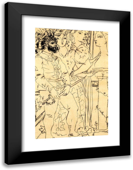 Three Comedians with a Bust of Marie-Tharese, from the Suite Vollard 18x24 Black Modern Wood Framed Art Print Poster by Picasso, Pablo