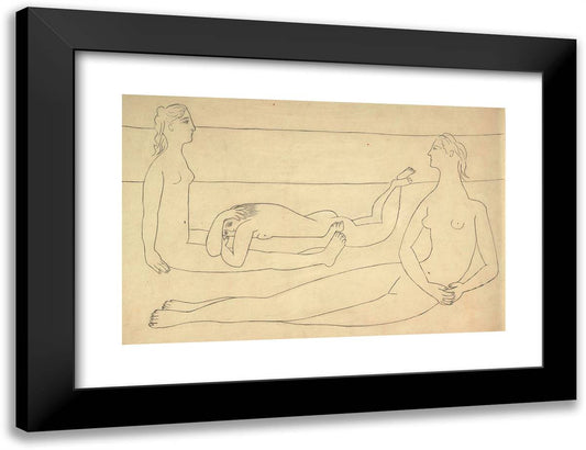 Three Nudes Reclining on a Beach 24x18 Black Modern Wood Framed Art Print Poster by Picasso, Pablo