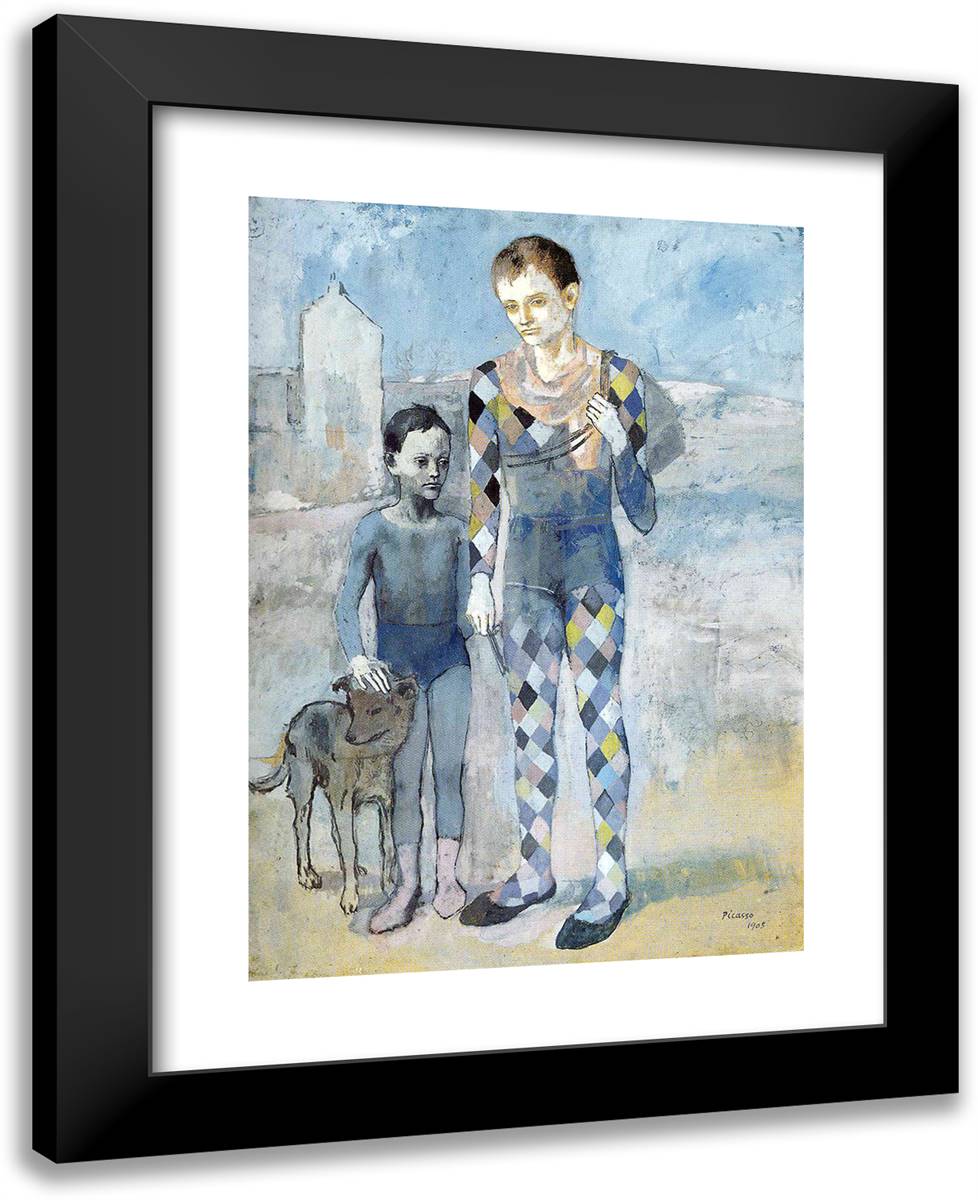 Two Acrobats with a Dog 19x24 Black Modern Wood Framed Art Print Poster by Picasso, Pablo