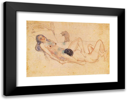 Two Nudes and a Cat 24x19 Black Modern Wood Framed Art Print Poster by Picasso, Pablo