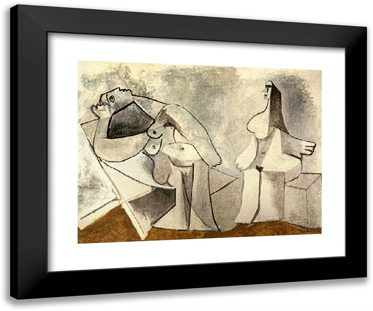 Two Seated Women 24x20 Black Modern Wood Framed Art Print Poster by Picasso, Pablo