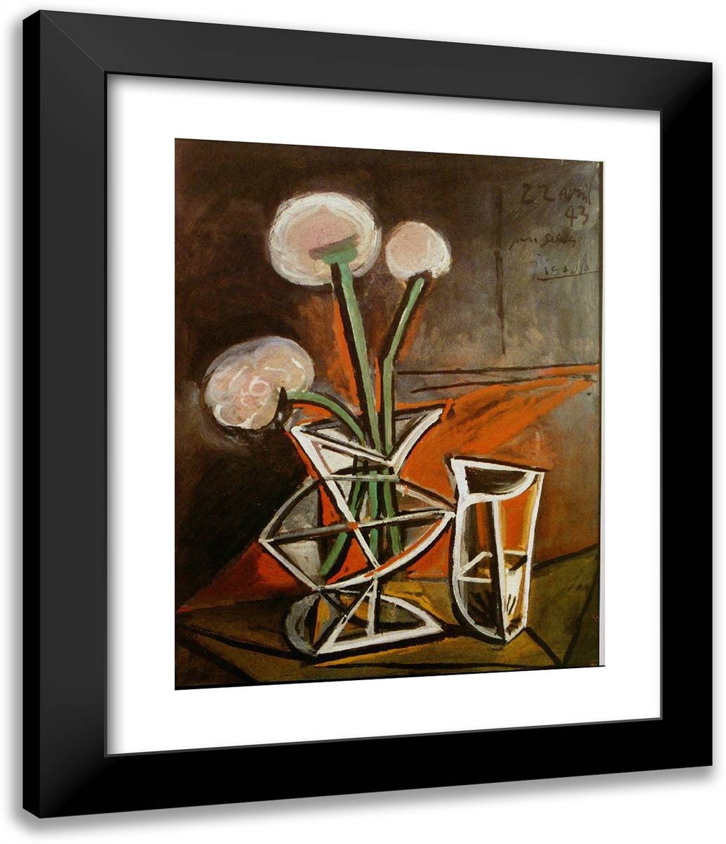 Vase with Flowers 20x24 Black Modern Wood Framed Art Print Poster by Picasso, Pablo