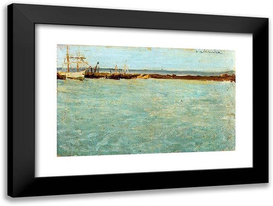 View of the Port of Valencia 24x18 Black Modern Wood Framed Art Print Poster by Picasso, Pablo