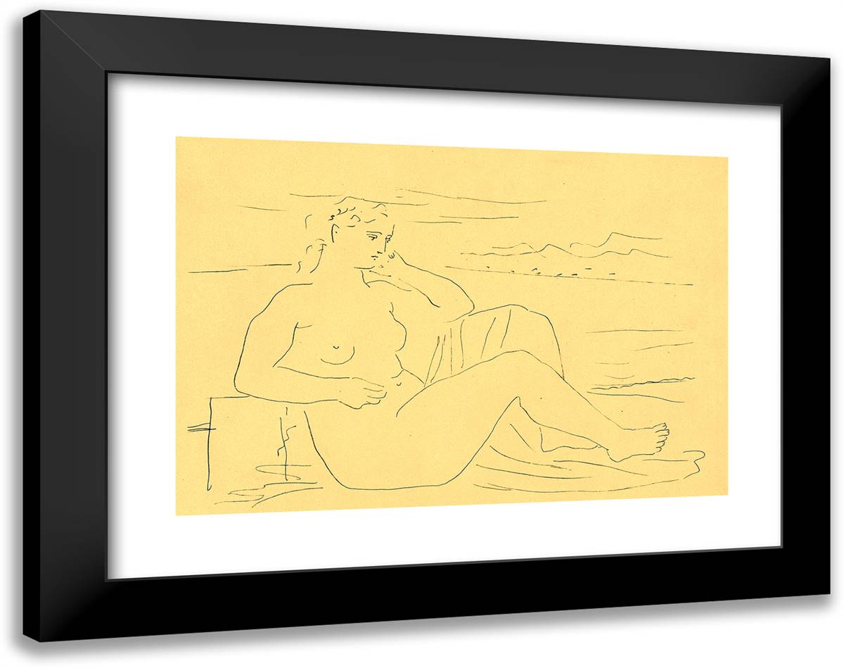 Woman at the Sea Shore 24x19 Black Modern Wood Framed Art Print Poster by Picasso, Pablo