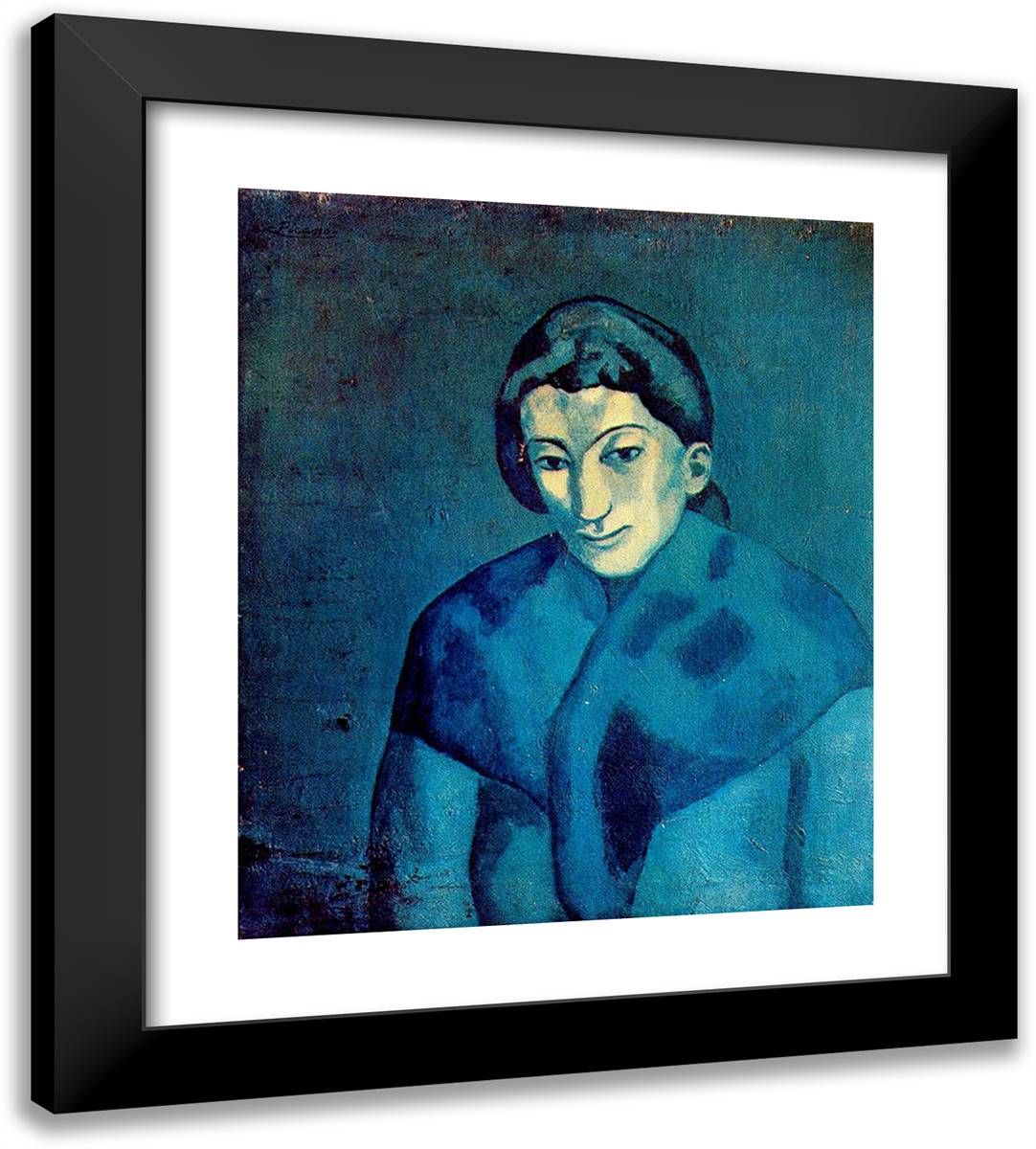 Woman in a Shawl 20x22 Black Modern Wood Framed Art Print Poster by Picasso, Pablo