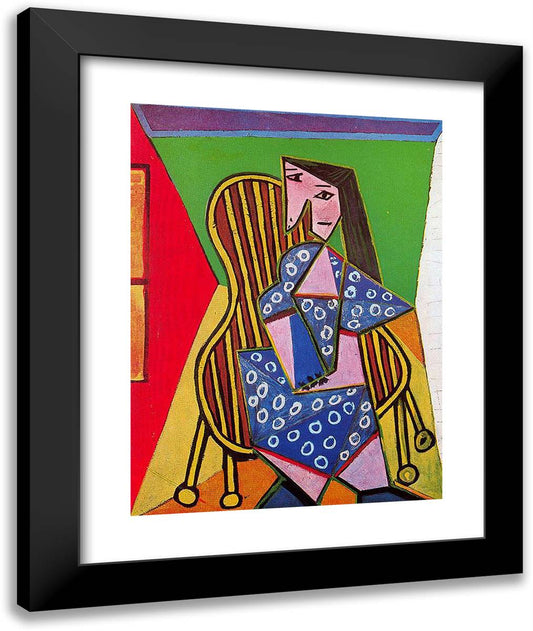 Woman in Striped Armchair 20x24 Black Modern Wood Framed Art Print Poster by Picasso, Pablo