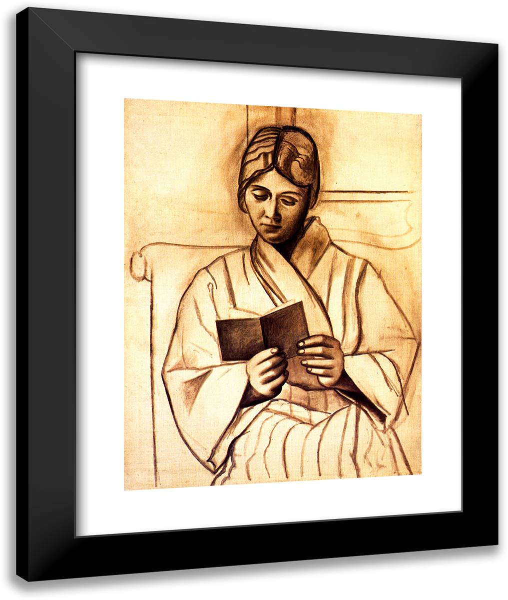 Woman Reading (Olga) 20x24 Black Modern Wood Framed Art Print Poster by Picasso, Pablo