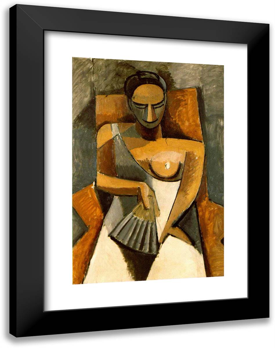 Woman with a Fan  18x24 Black Modern Wood Framed Art Print Poster by Picasso, Pablo