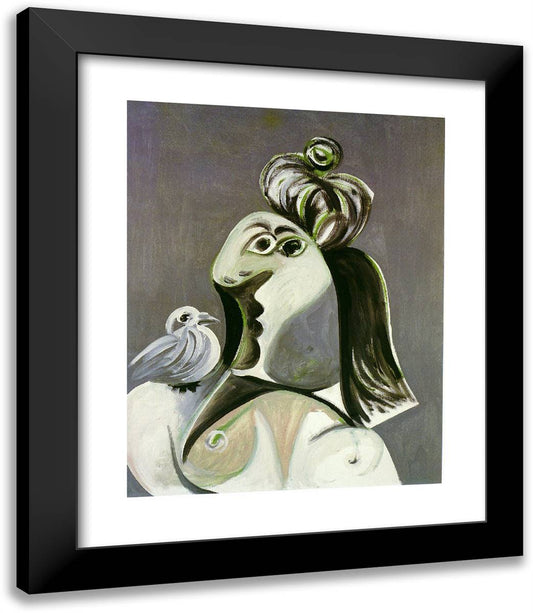 Woman with Bird 20x23 Black Modern Wood Framed Art Print Poster by Picasso, Pablo