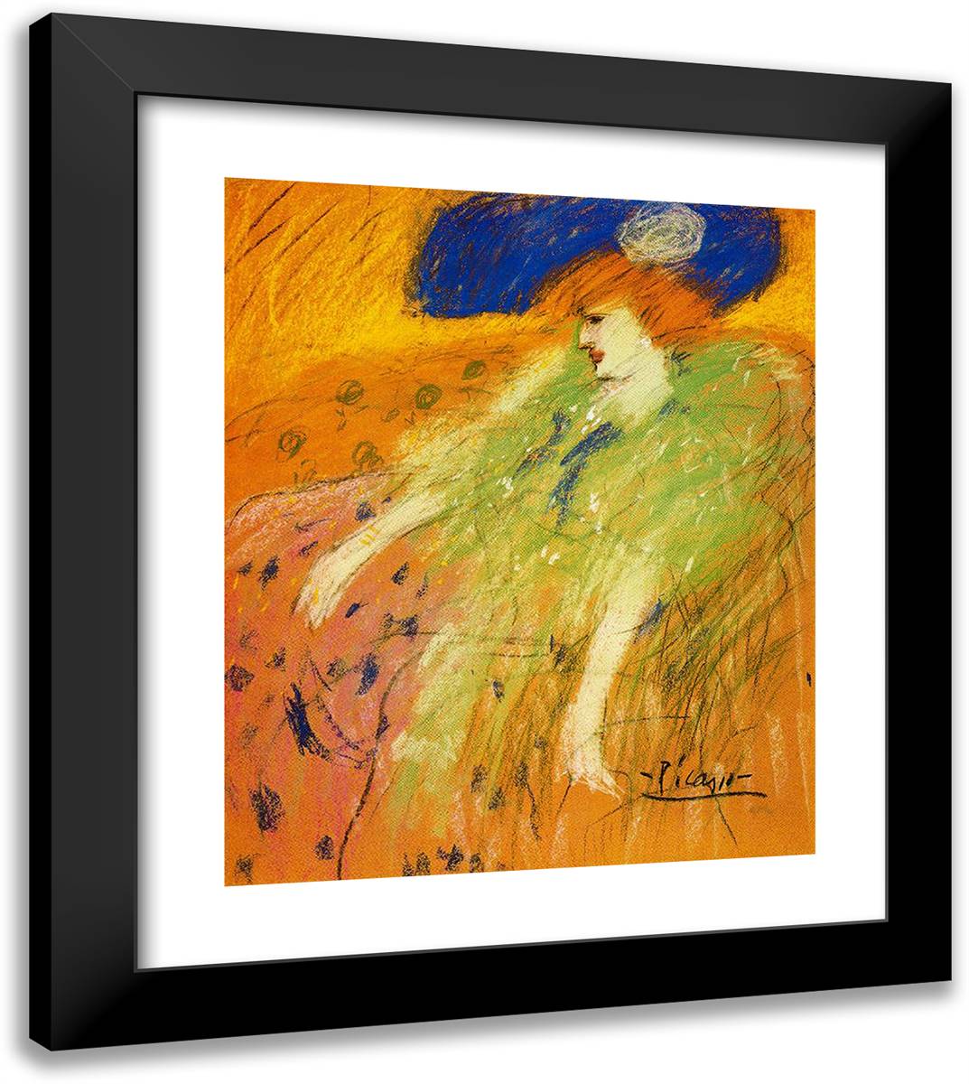 Woman with Blue Hat 20x23 Black Modern Wood Framed Art Print Poster by Picasso, Pablo