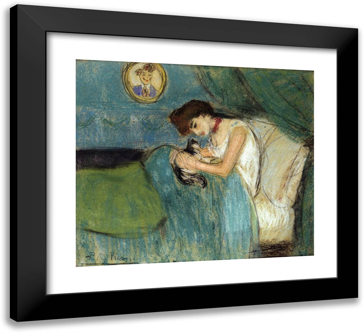 Woman with Cat 22x20 Black Modern Wood Framed Art Print Poster by Picasso, Pablo