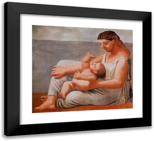 Woman with Child on the Seashore 22x20 Black Modern Wood Framed Art Print Poster by Picasso, Pablo