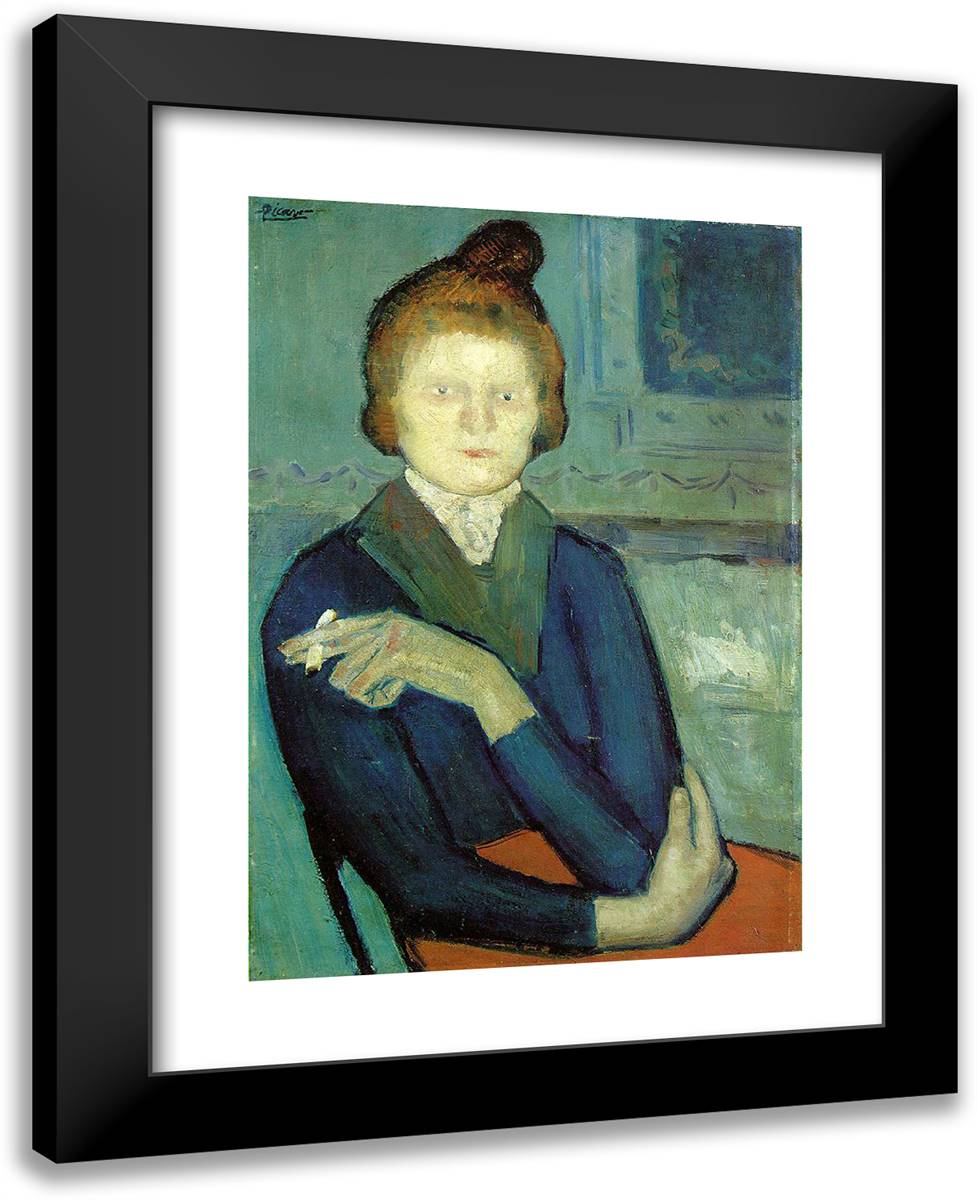 Woman with Cigarette 19x24 Black Modern Wood Framed Art Print Poster by Picasso, Pablo