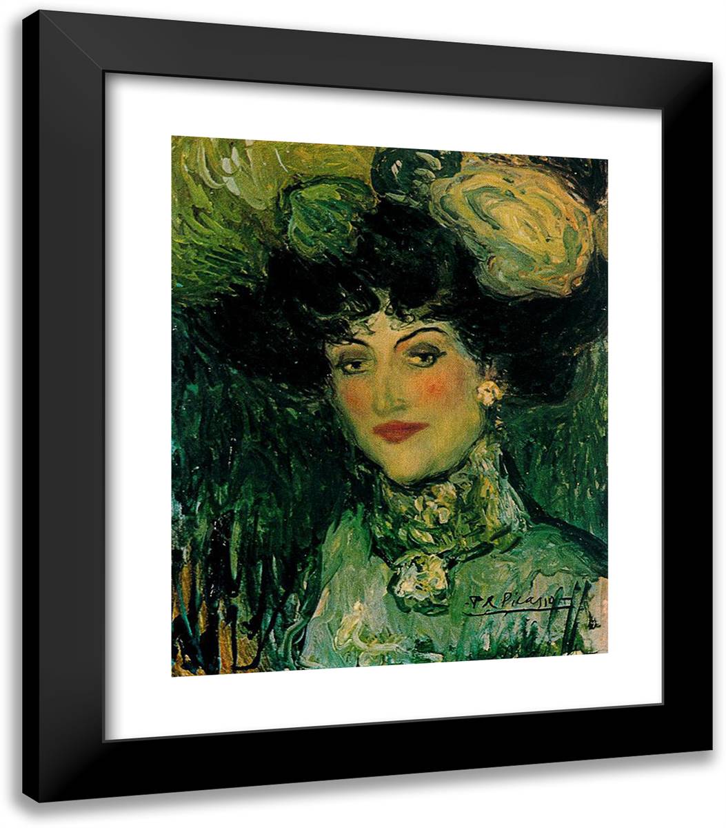 Woman with Feathered Hat 20x23 Black Modern Wood Framed Art Print Poster by Picasso, Pablo