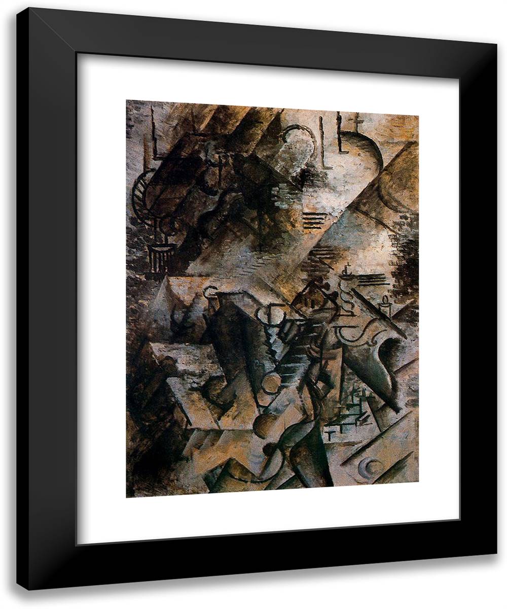 Woman with Guitar and Piano 19x24 Black Modern Wood Framed Art Print Poster by Picasso, Pablo