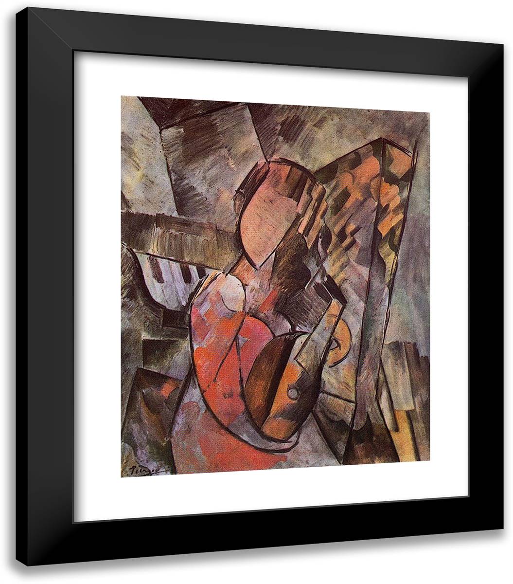 Woman with Mandolin 20x23 Black Modern Wood Framed Art Print Poster by Picasso, Pablo