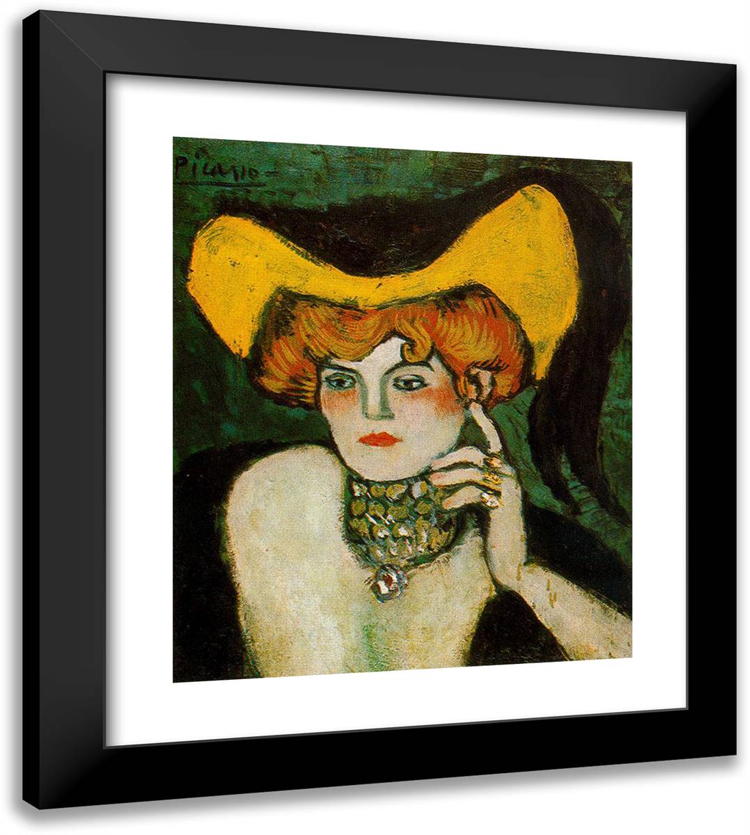 Woman with Necklace of Gems 20x22 Black Modern Wood Framed Art Print Poster by Picasso, Pablo