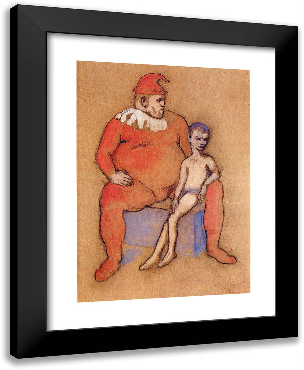 Young Acrobat and Clown 19x24 Black Modern Wood Framed Art Print Poster by Picasso, Pablo