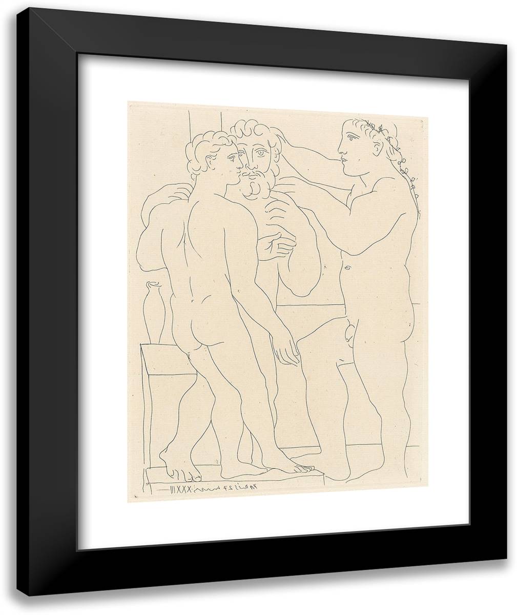 Young Greek Sculptor with His Sculpture a Man and an Ephebe, from the Suite Vollard 20x24 Black Modern Wood Framed Art Print Poster by Picasso, Pablo