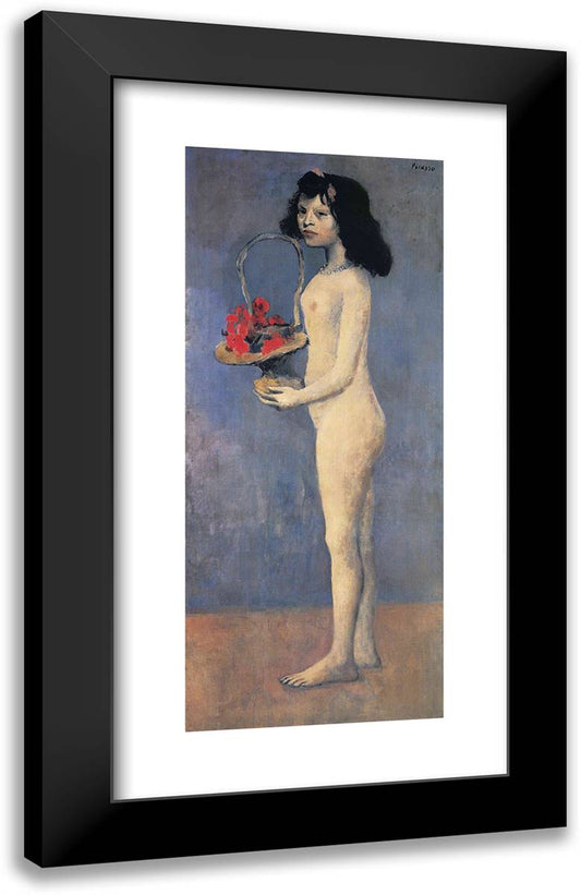 Young Naked Girl with Flower Basket 15x24 Black Modern Wood Framed Art Print Poster by Picasso, Pablo