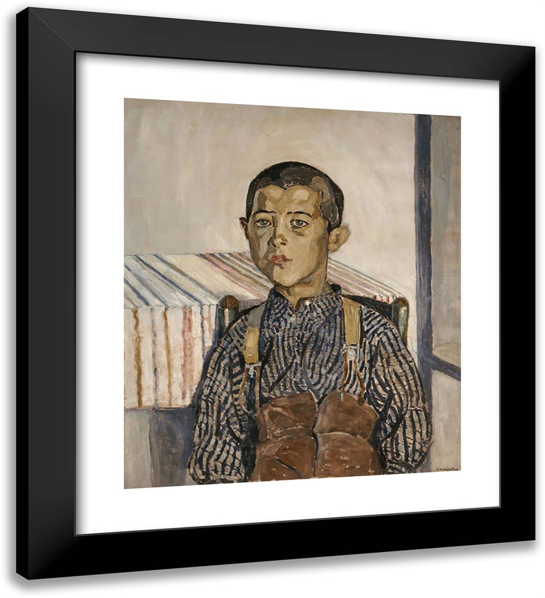 Boy Wearing Suspenders 20x22 Black Modern Wood Framed Art Print Poster by Papaloukas, Spyros