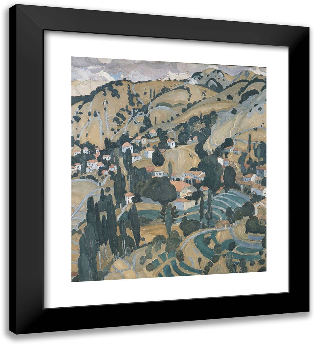 Burnt VIllage in Mytilini 20x22 Black Modern Wood Framed Art Print Poster by Papaloukas, Spyros