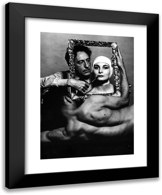 Jean Cocteau with Actress Ricki Soma and Dancer Leo Coleman 19x24 Black Modern Wood Framed Art Print Poster by Halsman, Philippe