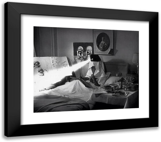 Salvador Dalí in Bed 23x20 Black Modern Wood Framed Art Print Poster by Halsman, Philippe
