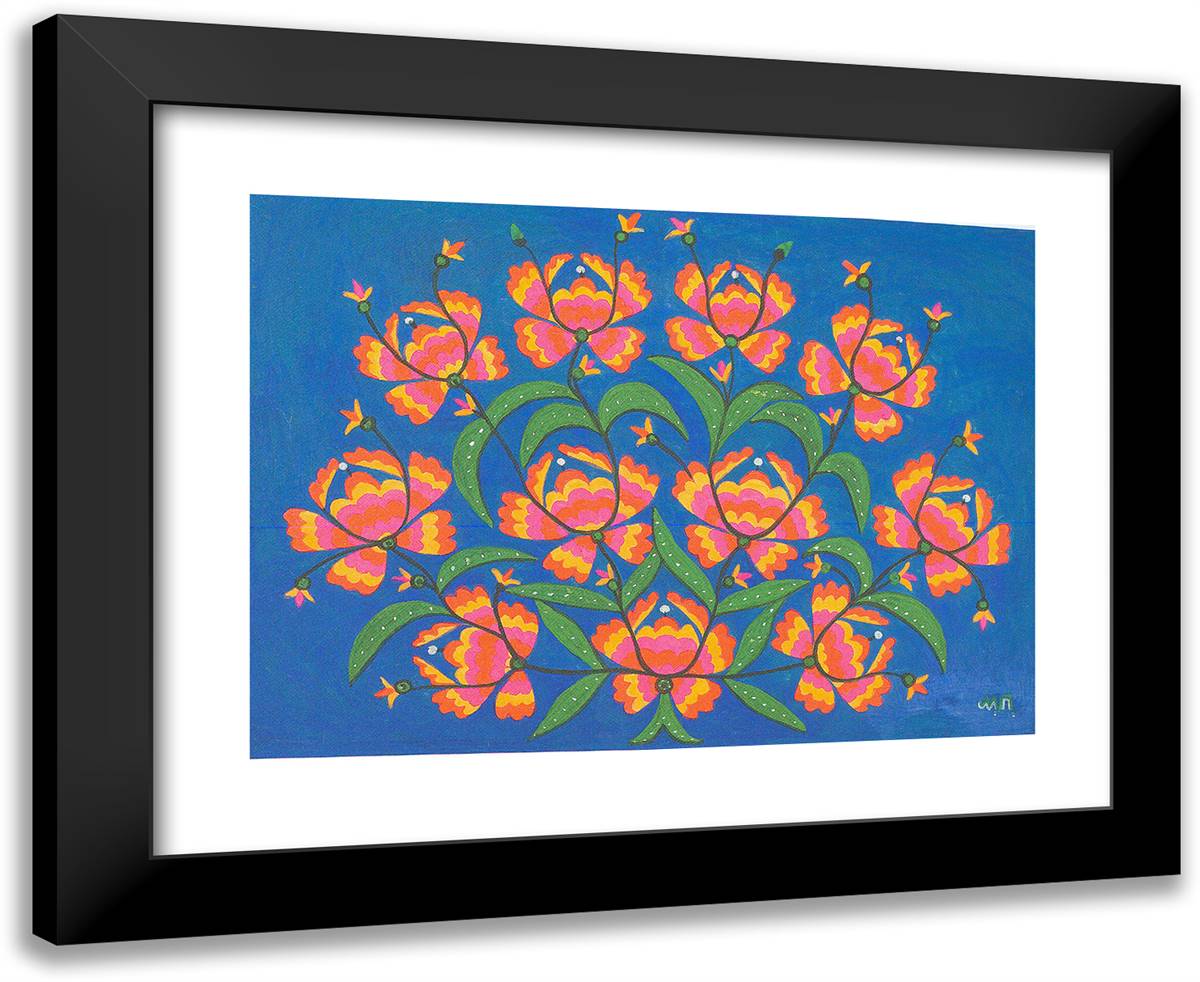 A Bunch of Red Flowers on Read Army Day 24x20 Black Modern Wood Framed Art Print Poster by Primachenko, Maria