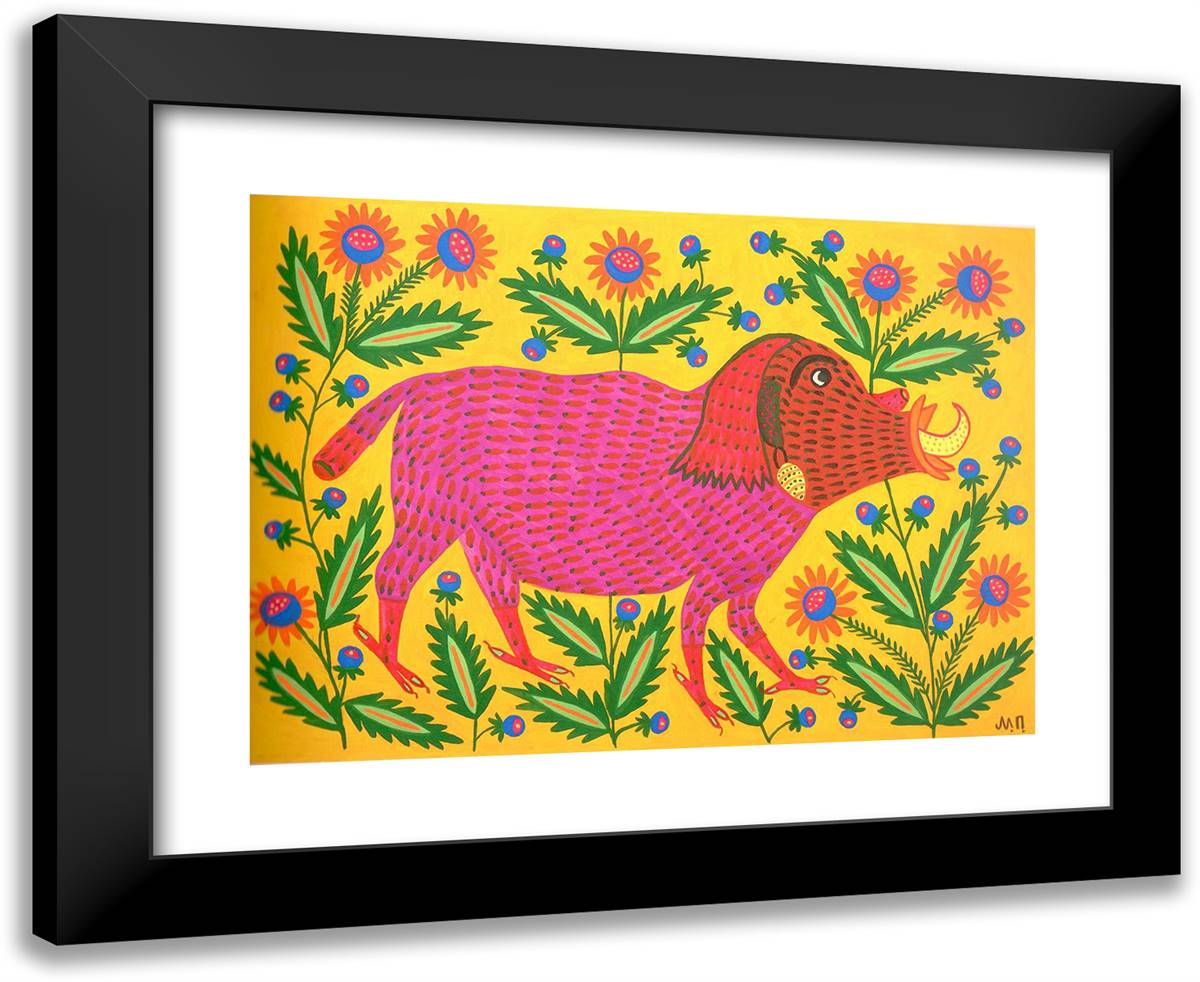 Another Beast Has Run Into Flowers 24x20 Black Modern Wood Framed Art Print Poster by Primachenko, Maria