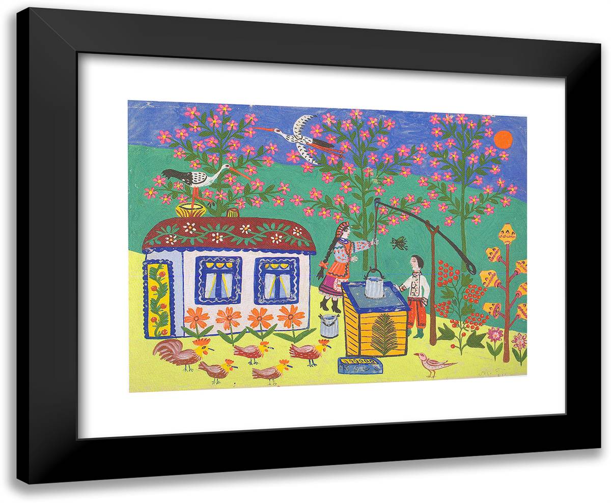 At the Well 24x20 Black Modern Wood Framed Art Print Poster by Primachenko, Maria