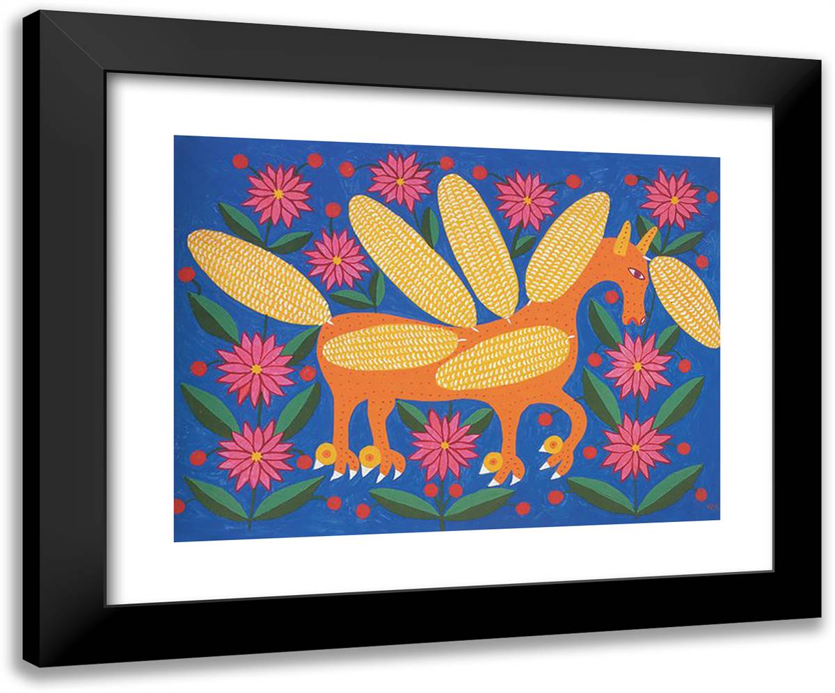 Corncob Horse in Outer Space 24x20 Black Modern Wood Framed Art Print Poster by Primachenko, Maria