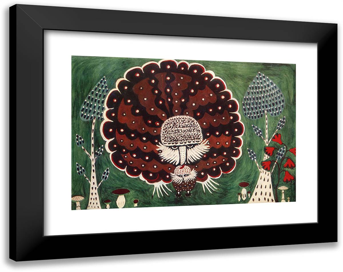 Forest Bird with It's Child 24x19 Black Modern Wood Framed Art Print Poster by Primachenko, Maria
