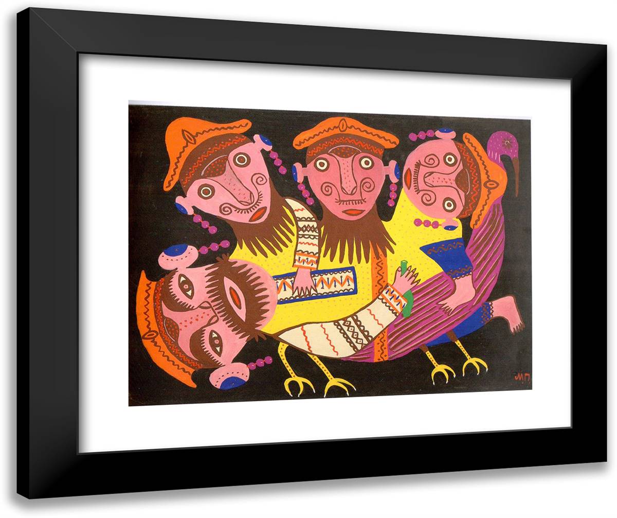 Four Drunkards Riding a Bird 24x20 Black Modern Wood Framed Art Print Poster by Primachenko, Maria