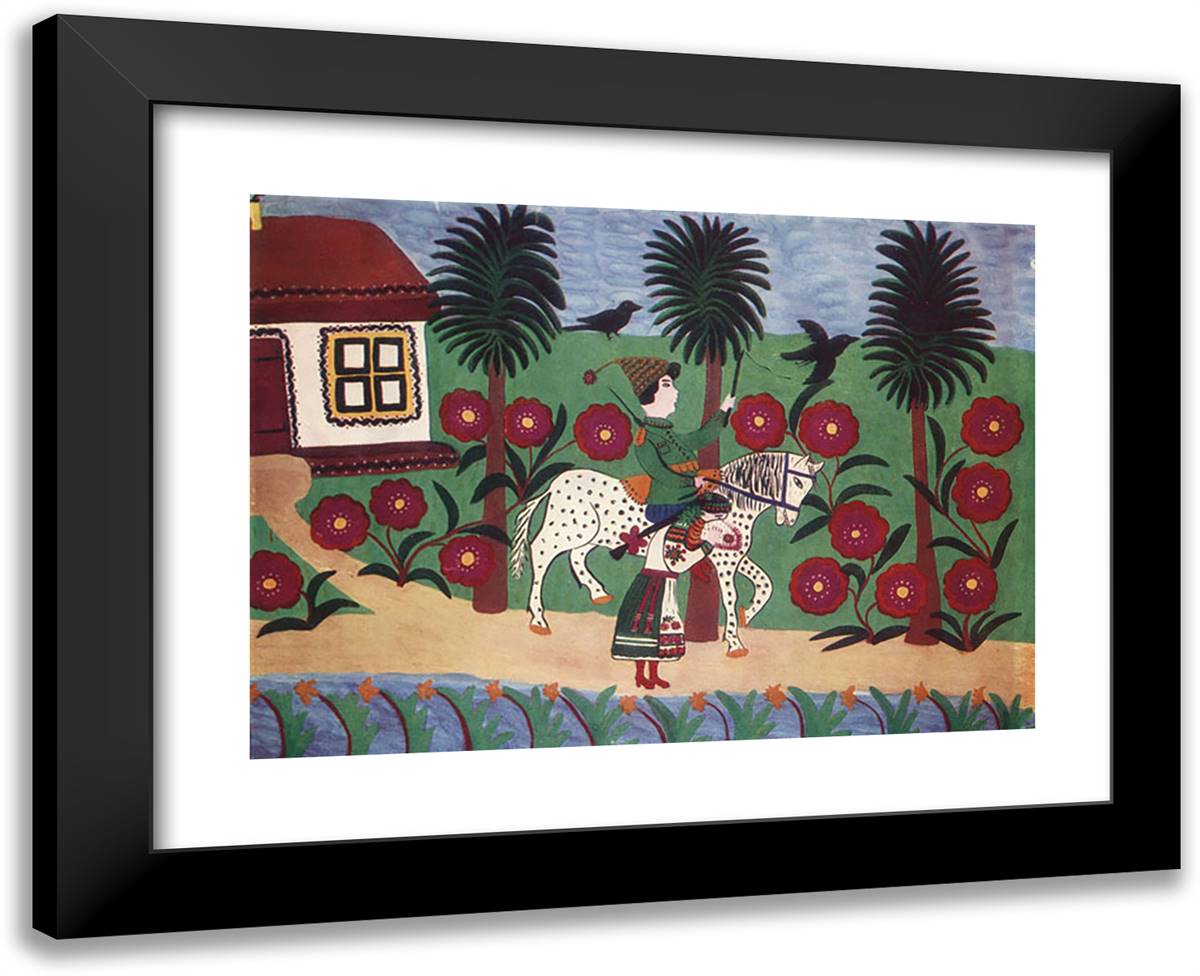 Halia and Cossack 24x19 Black Modern Wood Framed Art Print Poster by Primachenko, Maria