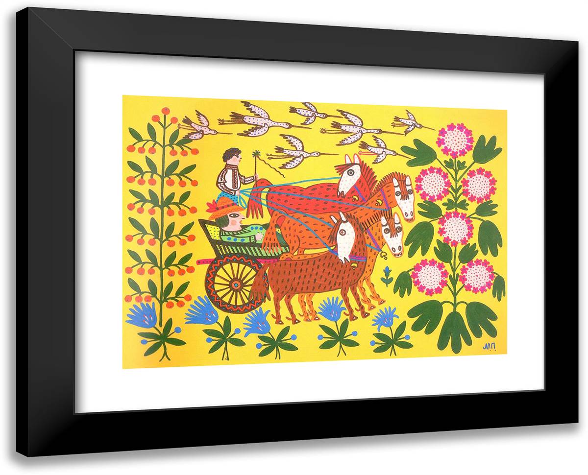 Ivan Gave the Landlord a Ride in His Gig and Fell Inside 24x19 Black Modern Wood Framed Art Print Poster by Primachenko, Maria