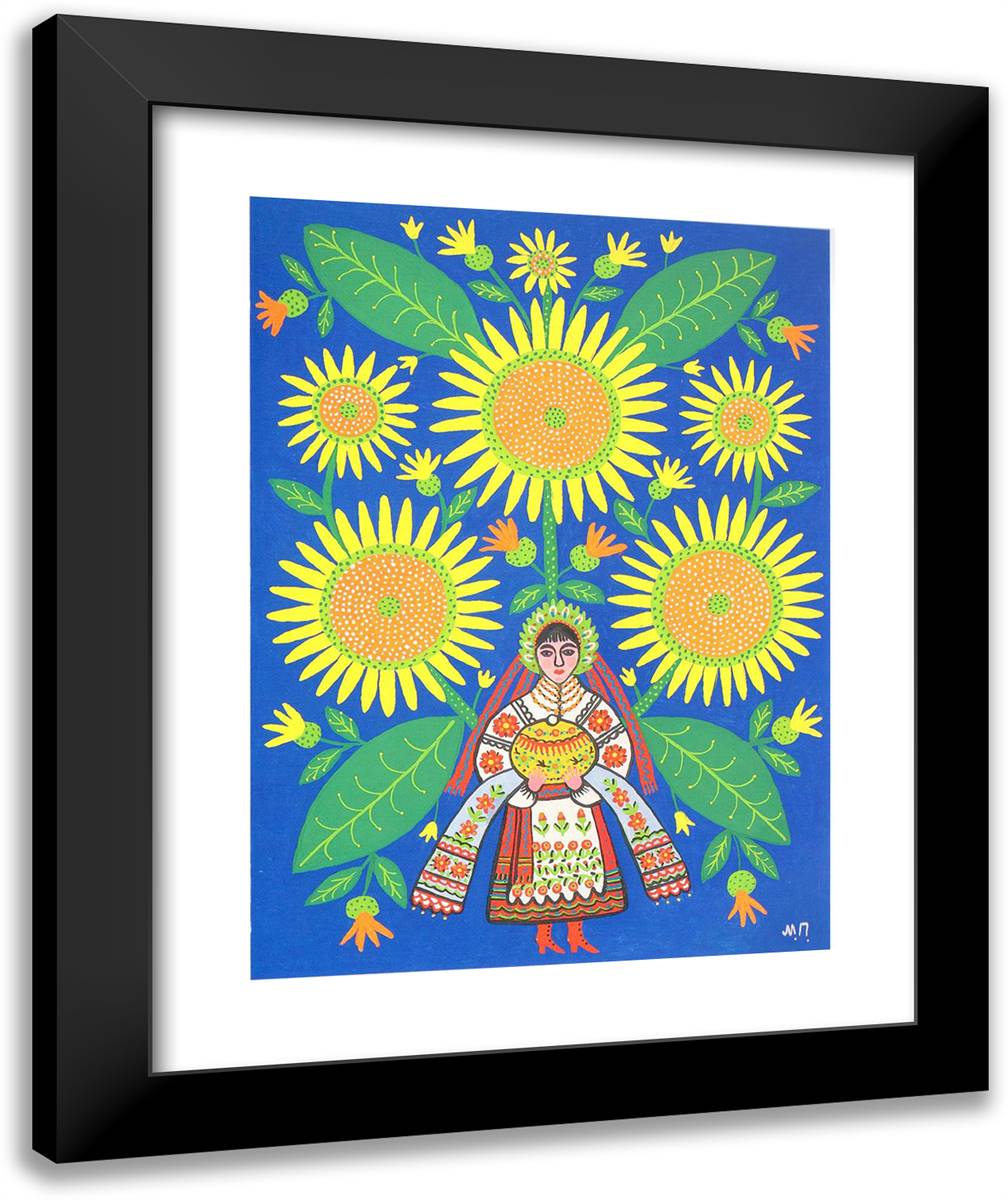 May I Give This Ukrainian Bread to All People in This Big Wide World 20x24 Black Modern Wood Framed Art Print Poster by Primachenko, Maria