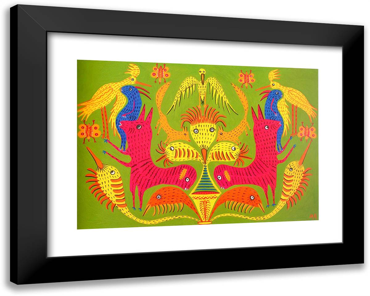Menagerie 24x19 Black Modern Wood Framed Art Print Poster by Primachenko, Maria